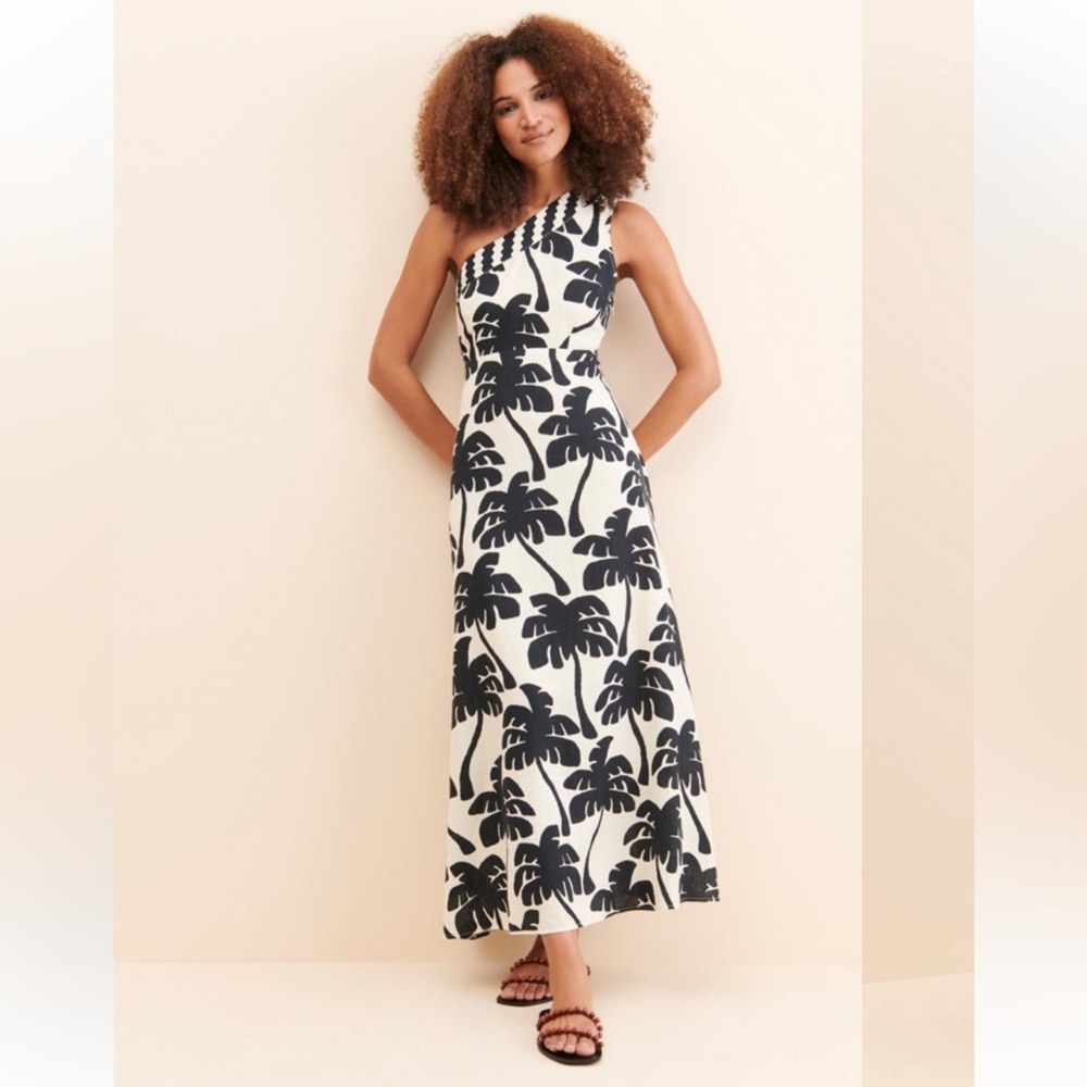 FARM Rio Monochrome Palm One Shoulder Dress